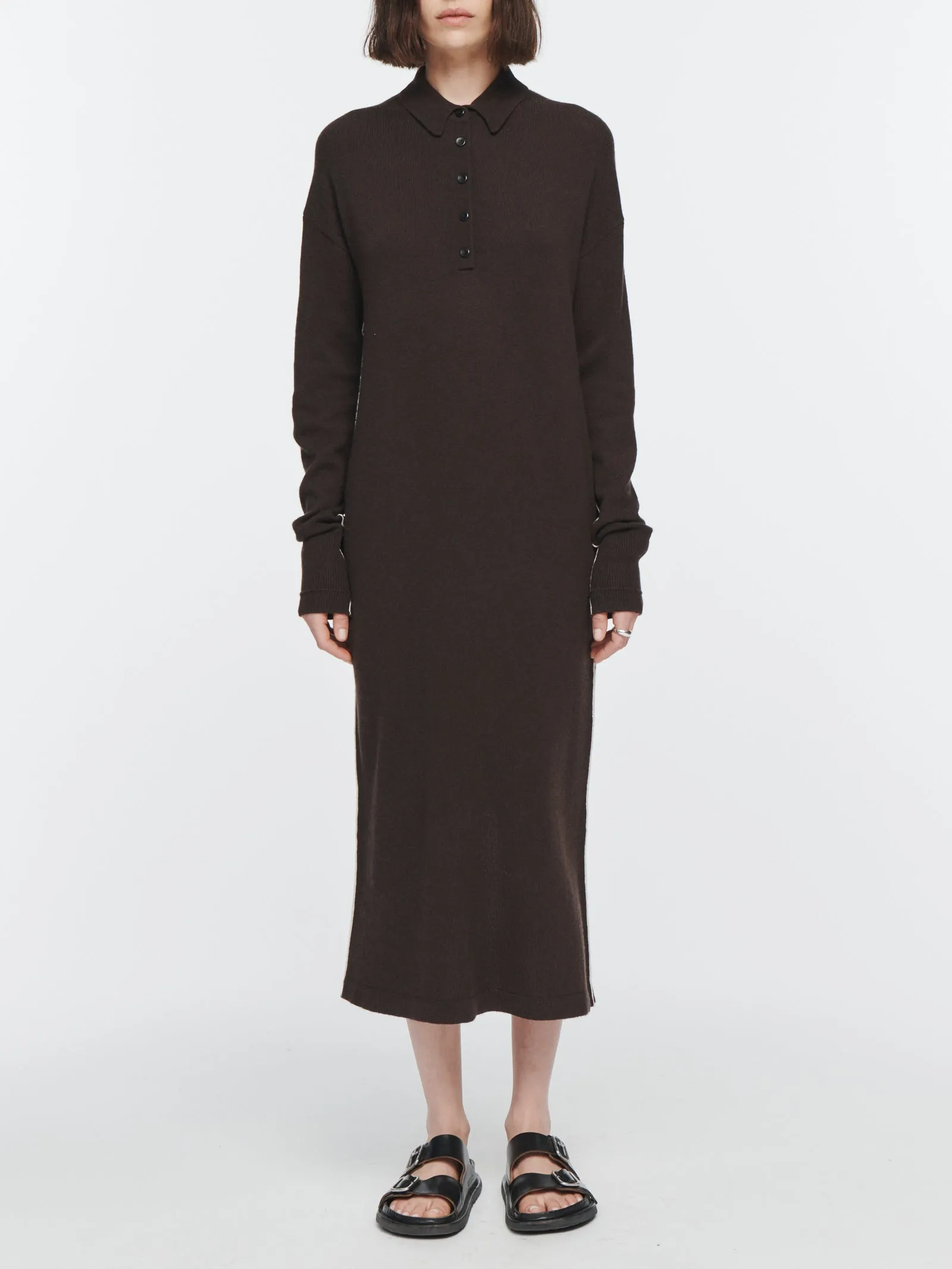 Featherweight Polo Dress in Chocolate Brown sold by MARIA McMANUS