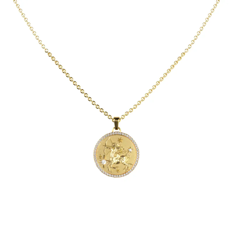 Sagittarius Amulet Pendant With Pave Diamond Rim sold by Pascal Design Official