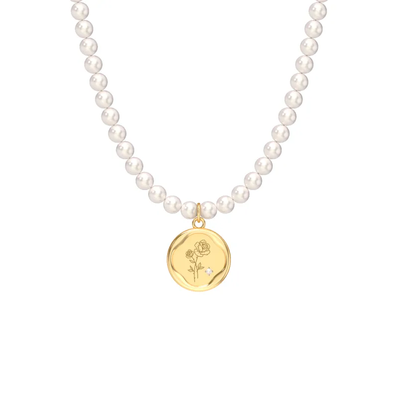 Birth Flower Pearl Diamond Necklace sold by Pascal Design Official