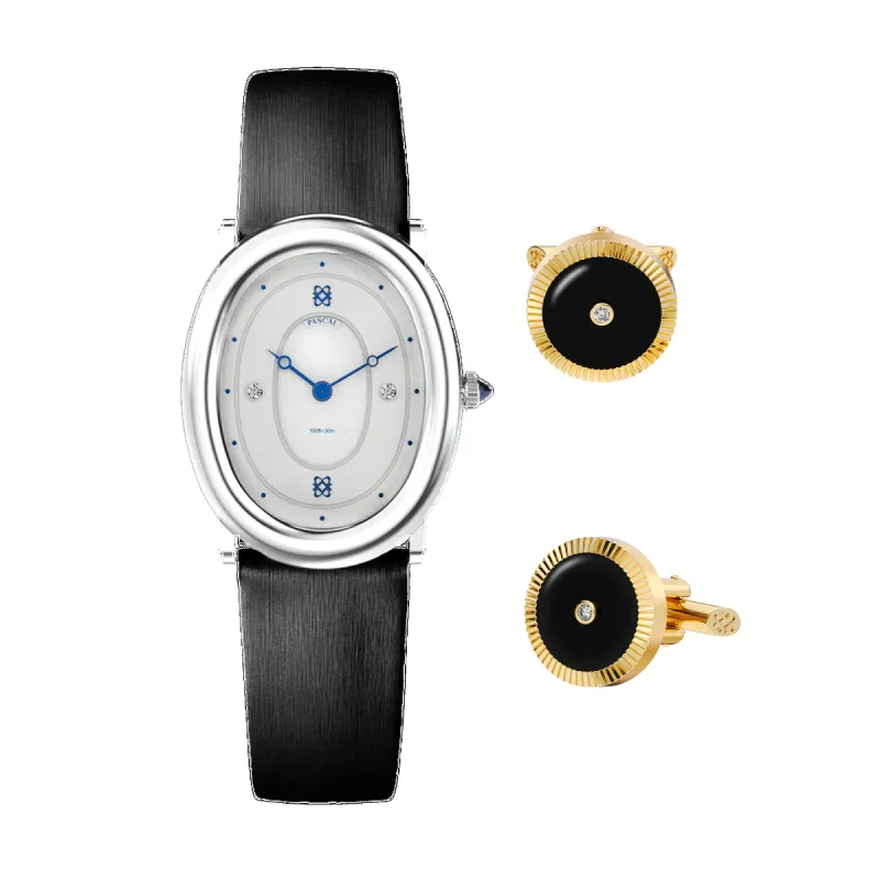 Oval Bubble Diamond Watch and Cufflinks Gift Set sold by Pascal Design Official