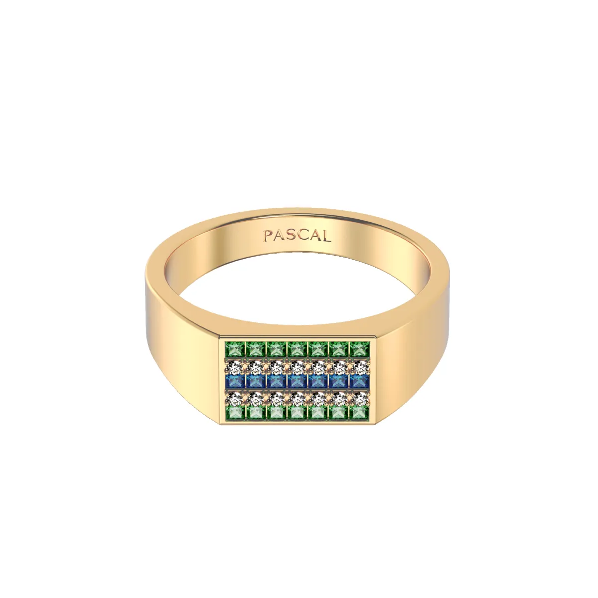 Geo Pavé Gemstone Signet Diamond Ring | Parallel