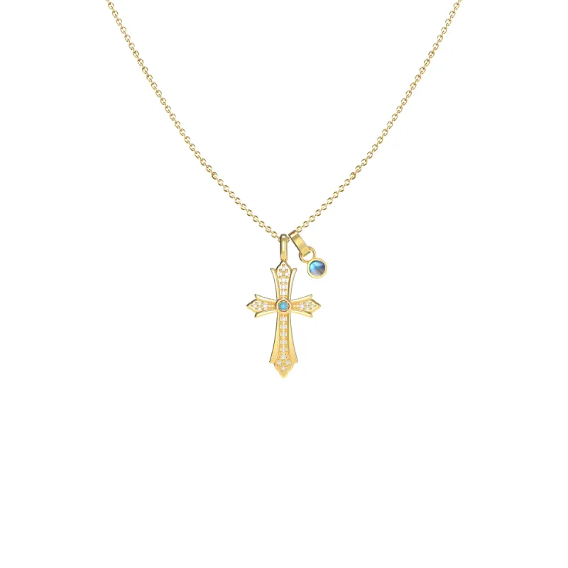Faith Energy Cross Blue Diamond Pendant with Moonstone sold by Pascal Design Official