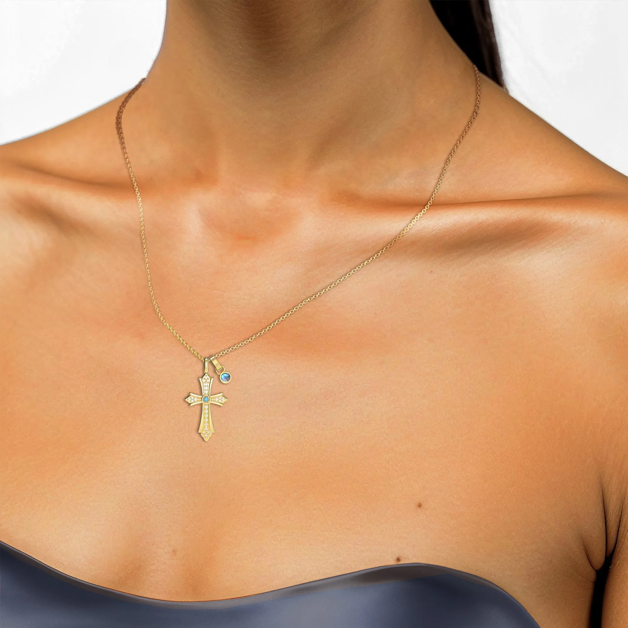 Faith Energy Cross Blue Diamond Pendant with Moonstone sold by Pascal Design Official product image thumbnail 2