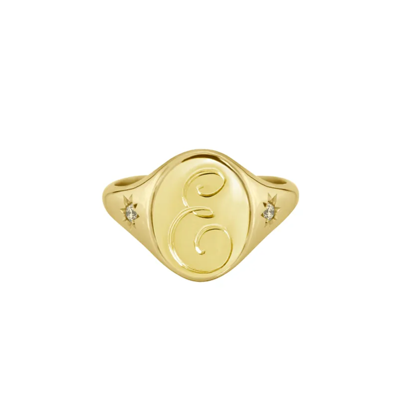 Star Set Diamond Initial Oval Signet Ring sold by Pascal Design Official