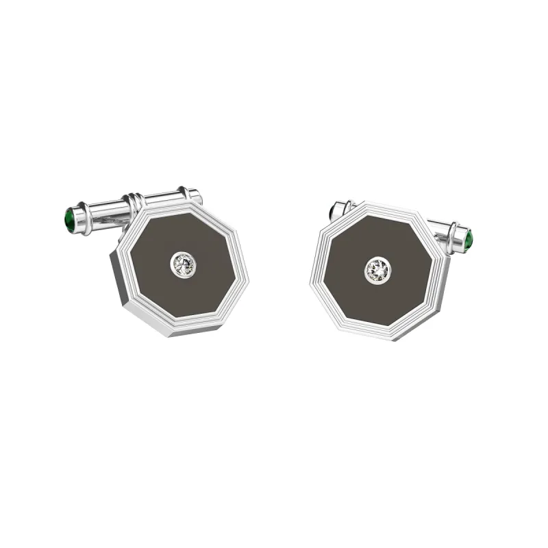 Octagonal Enamel Chain Diamond Cufflinks sold by Pascal Design Official