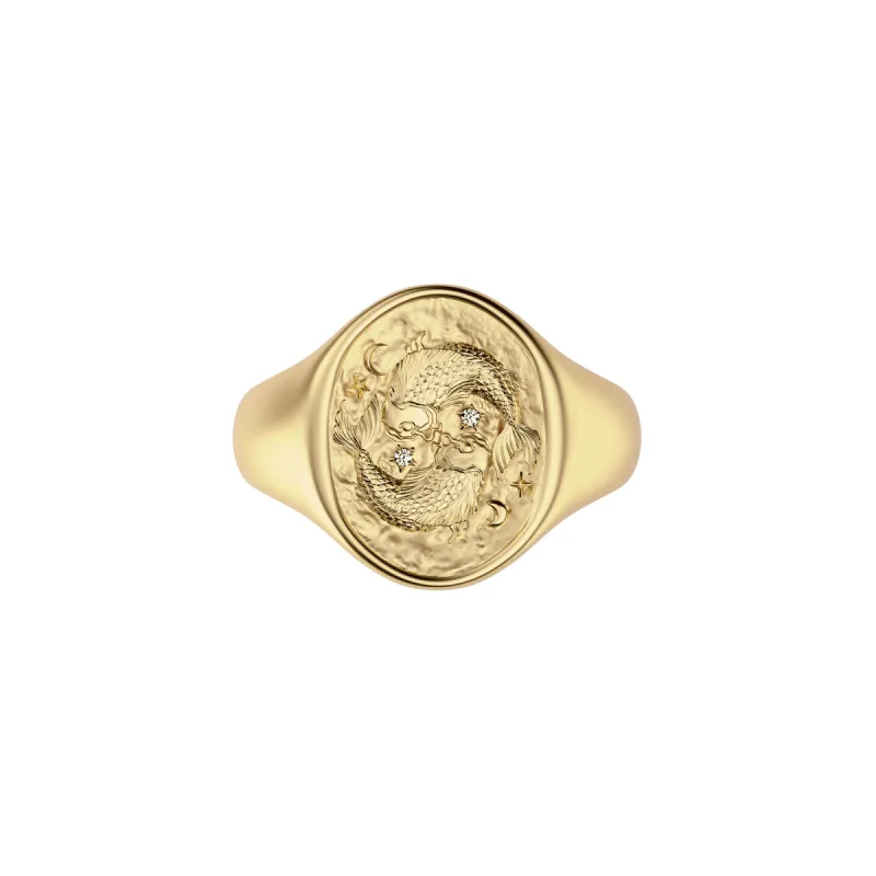 'Zodiac' Diamond Signet Ring, Pisces sold by Pascal Design Official