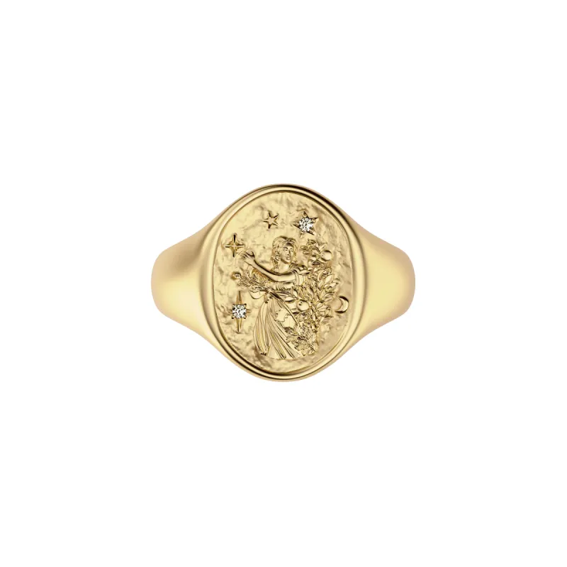 'Zodiac' Diamond Signet Ring, Virgo sold by Pascal Design Official