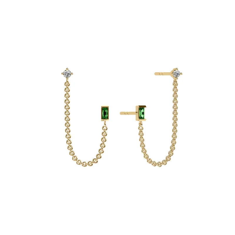 Double Piercing Chain Gemstone Earrings sold by Pascal Design Official