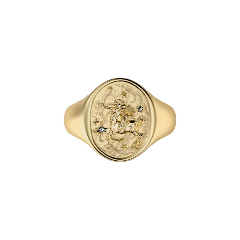 'Zodiac' Diamond Signet Ring, Sagittarius sold by Pascal Design Official