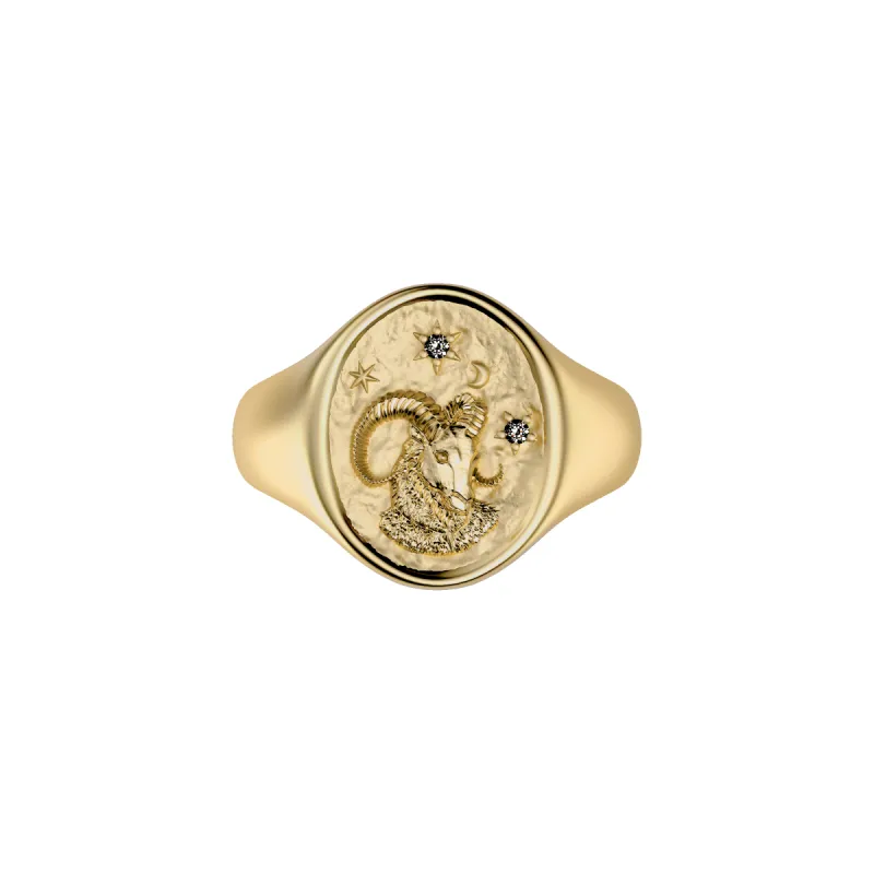 'Zodiac' Diamond Signet Ring, Aries sold by Pascal Design Official