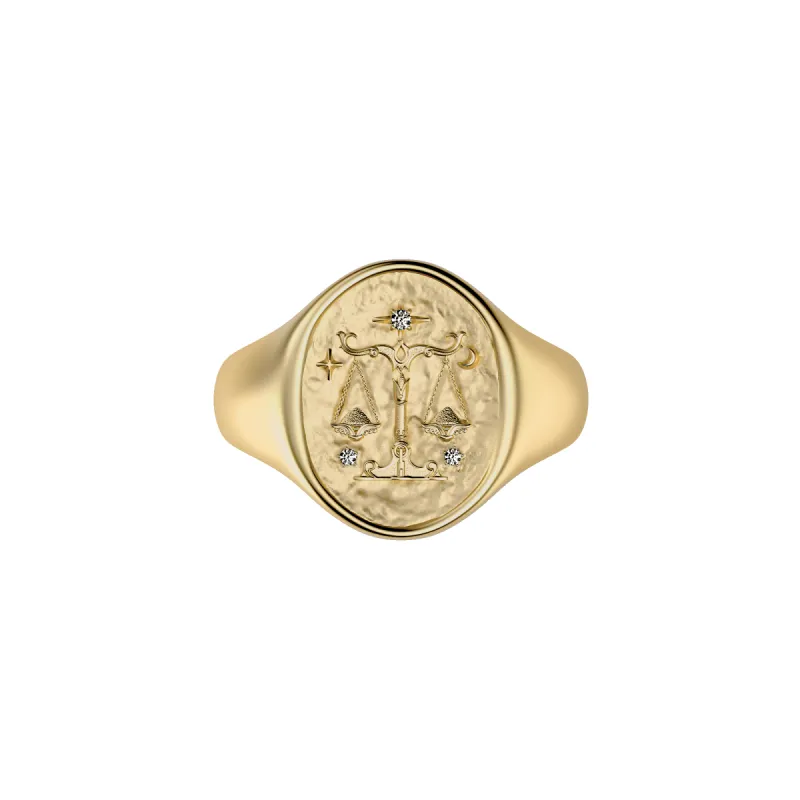 'Zodiac' Diamond Signet Ring, Libra sold by Pascal Design Official
