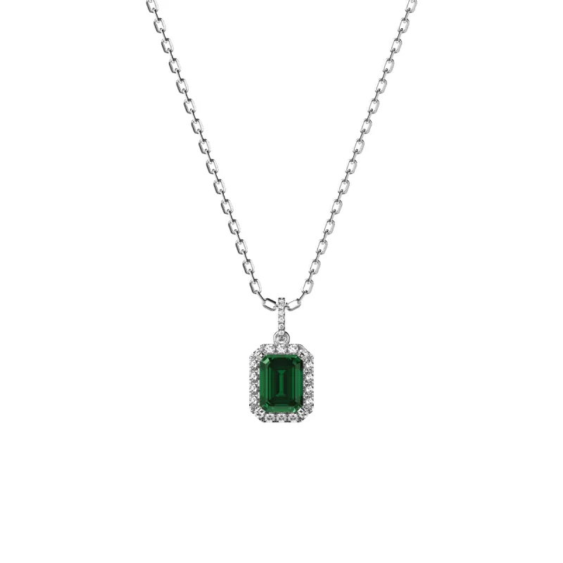 Classic Halo Emerald Gemstone Diamond Pendant sold by Pascal Design Official