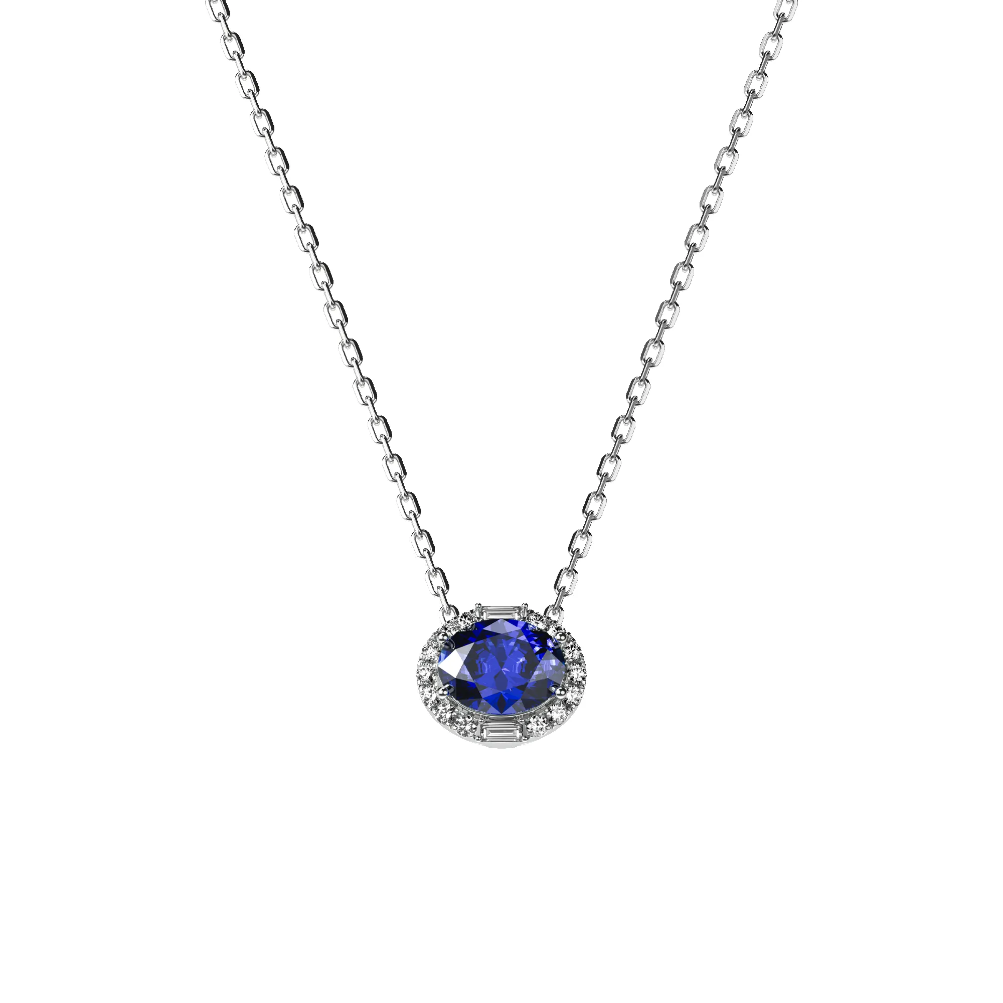 Classic Halo Oval Gemstone Diamond Necklace sold by Pascal Design Official
