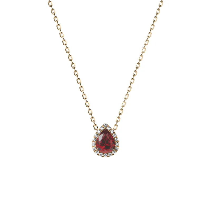 Classic Halo Pear Gemstone Diamond Necklace sold by Pascal Design Official