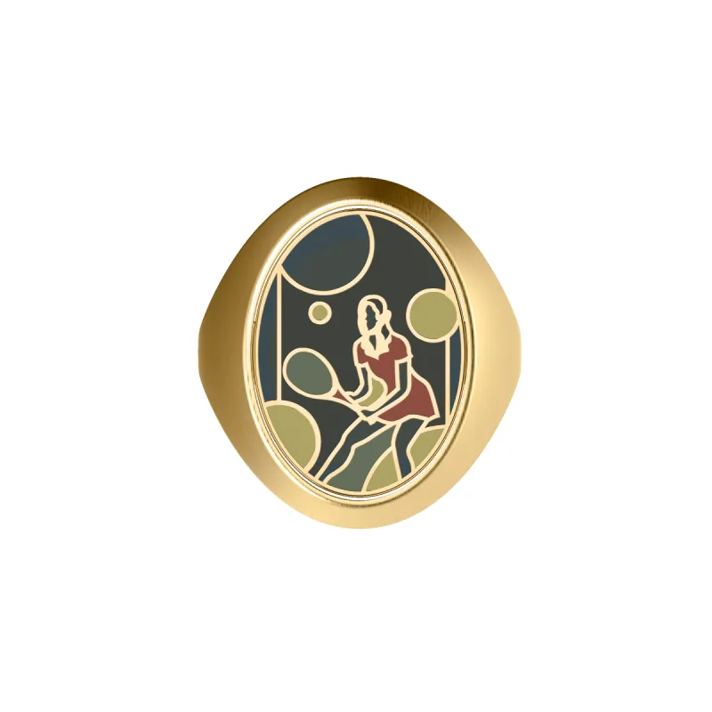 'Victory Emblem' Tennis Diamond Signet Ring sold by Pascal Design Official
