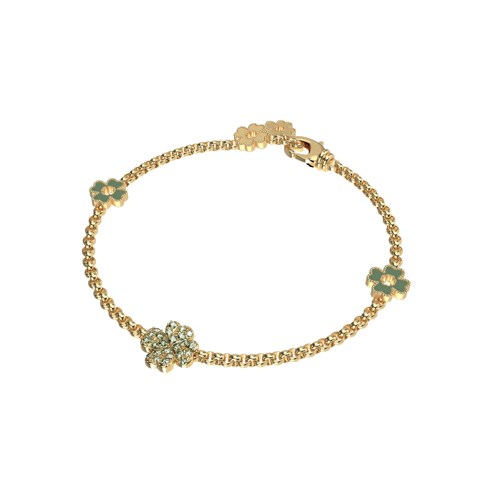 'Lucky Clover' 5 motifs Bracelet, Green Diamond Pavé sold by Pascal Design Official product image thumbnail 3