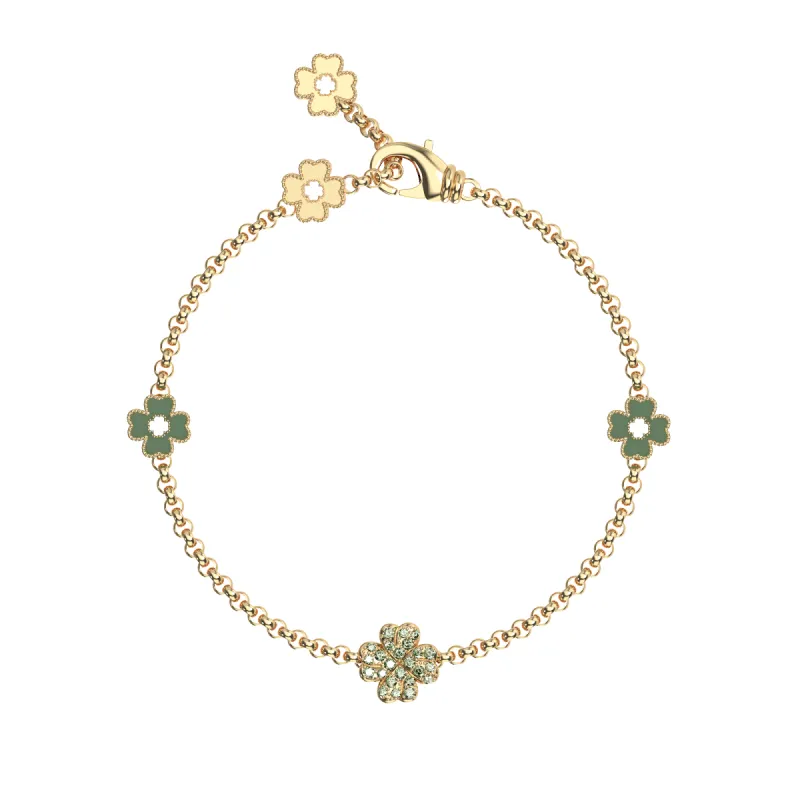 'Lucky Clover' 5 motifs Bracelet, Green Diamond Pavé sold by Pascal Design Official