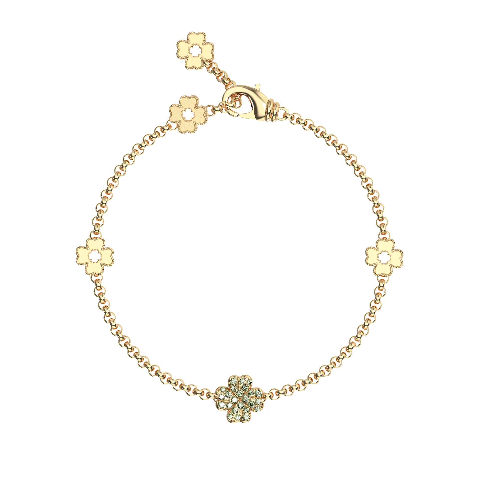 'Lucky Clover' 5 motifs Bracelet, Green Diamond Pavé sold by Pascal Design Official product image thumbnail 5