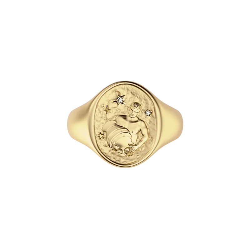 'Zodiac' Diamond Signet Ring, Aquarius sold by Pascal Design Official
