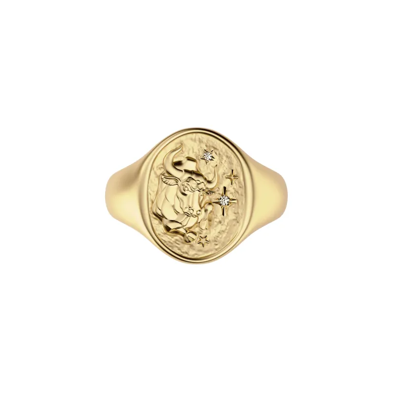 'Zodiac' Diamond Signet Ring, Taurus sold by Pascal Design Official