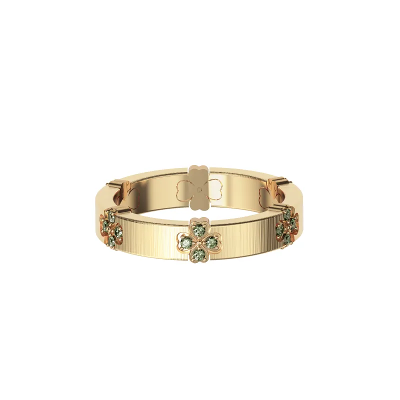'Lucky Clover' Band Ring, Green Diamond Pavé sold by Pascal Design Official