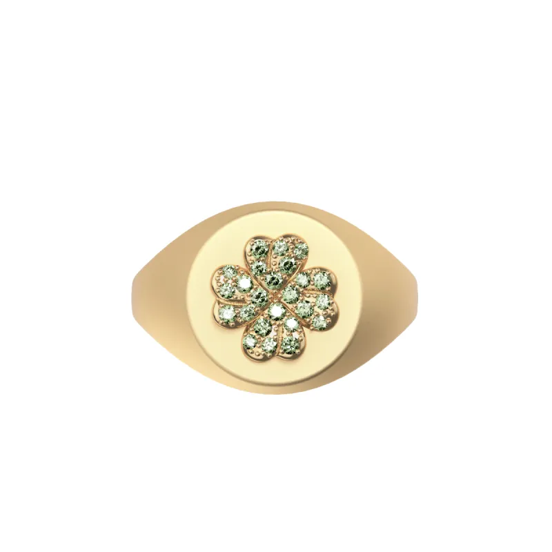 'Lucky Clover' Signet Ring, Green Diamond Pavé sold by Pascal Design Official