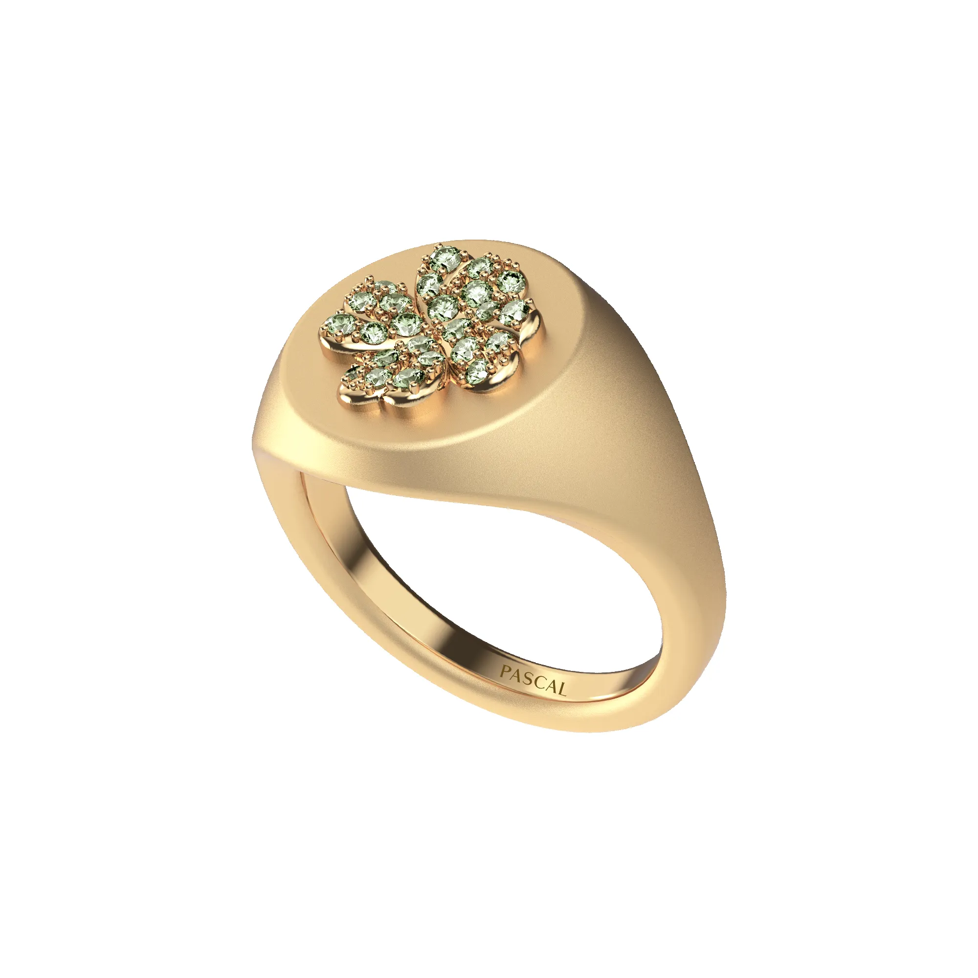 'Lucky Clover' Signet Ring, Green Diamond Pavé sold by Pascal Design Official product image thumbnail 2
