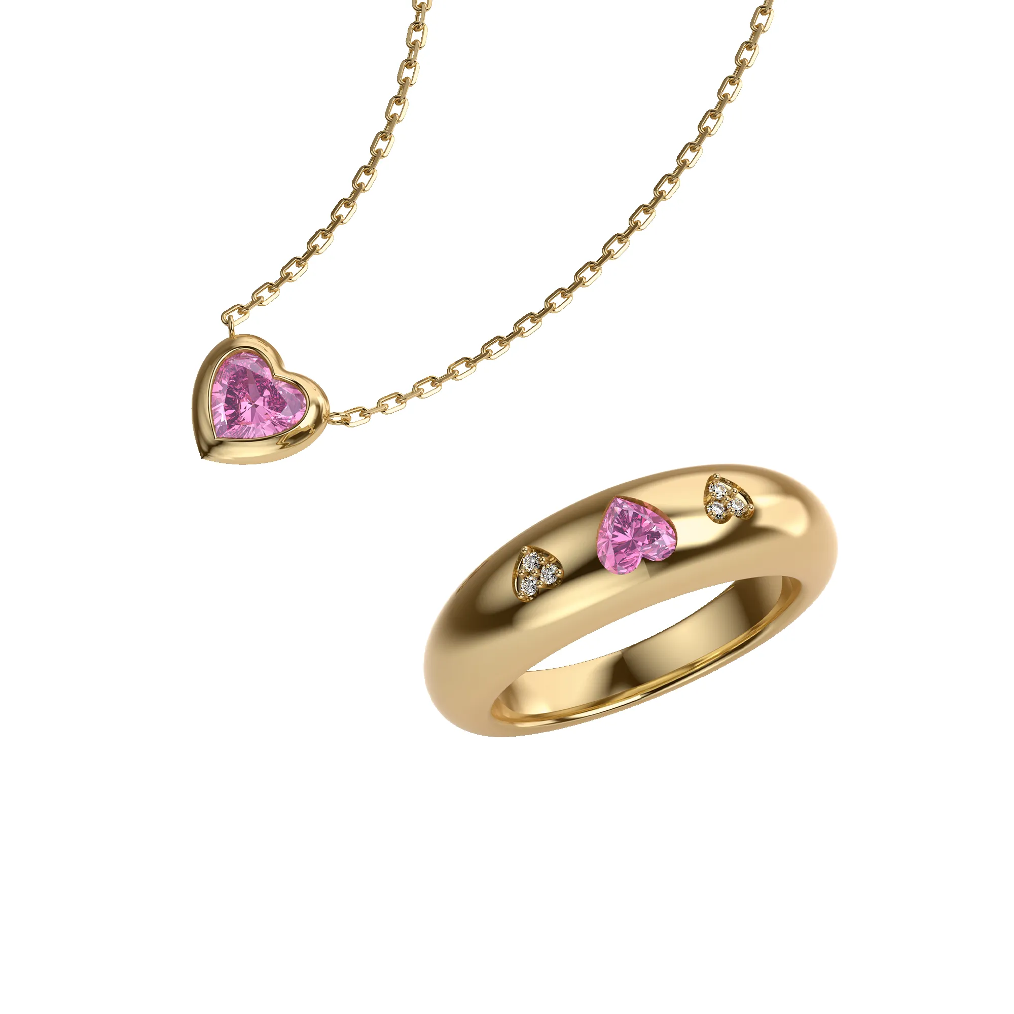 Heart Gemstone Necklace and Ring Set sold by Pascal Design Official