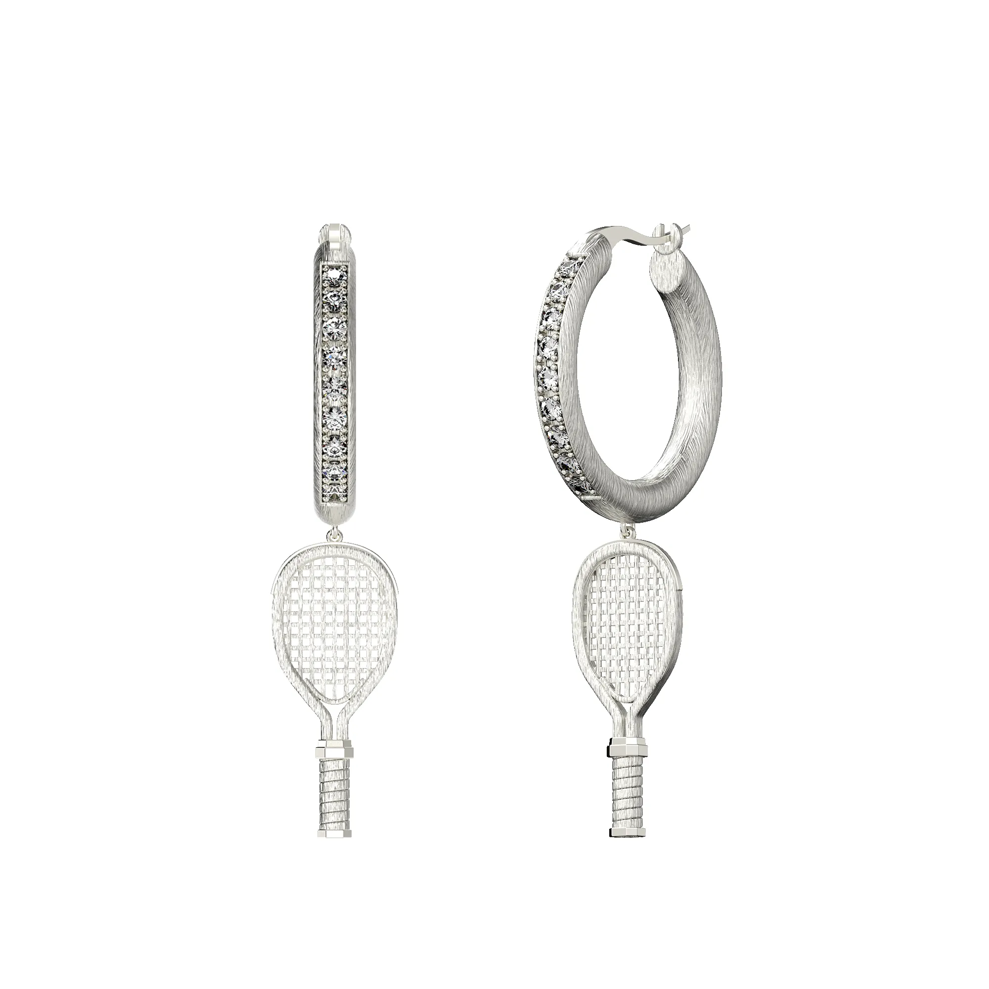 'The Tennis' Racket Hoop Earring, White Diamond sold by Pascal Design Official