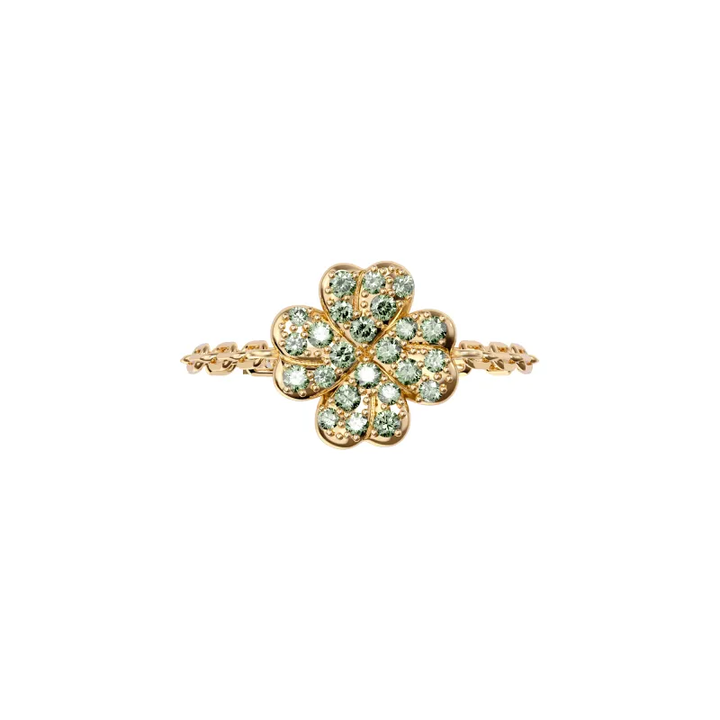 'Lucky Clover' Chain Ring, Green Diamond Pavé sold by Pascal Design Official