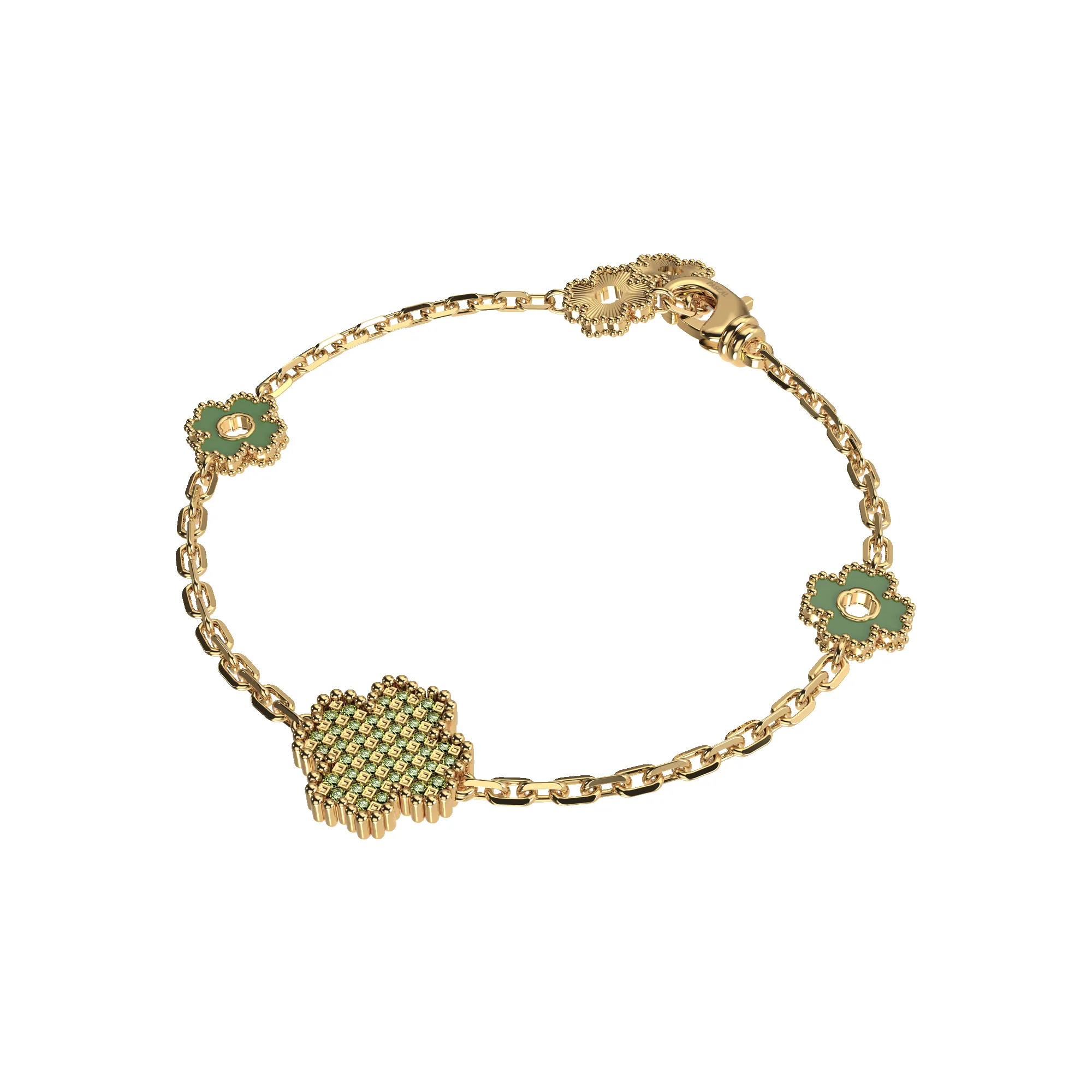 'Lucky Clover' 5 motifs Bracelet, Green Diamond Pyramid Setting sold by Pascal Design Official product image thumbnail 3