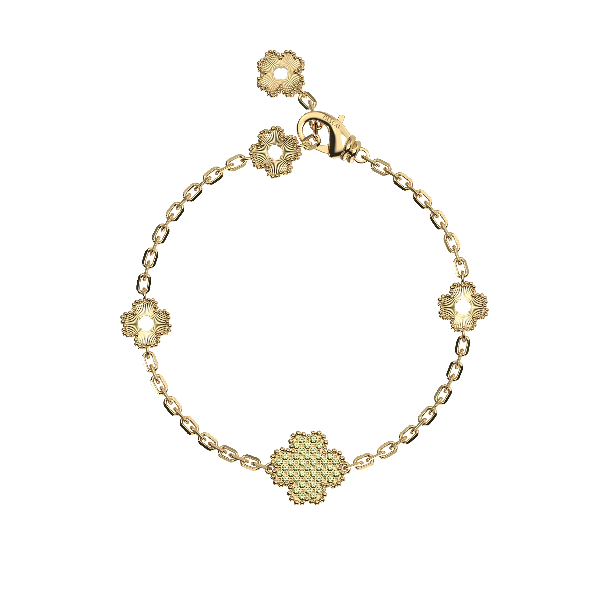 'Lucky Clover' 5 motifs Bracelet, Green Diamond Pyramid Setting sold by Pascal Design Official product image thumbnail 5