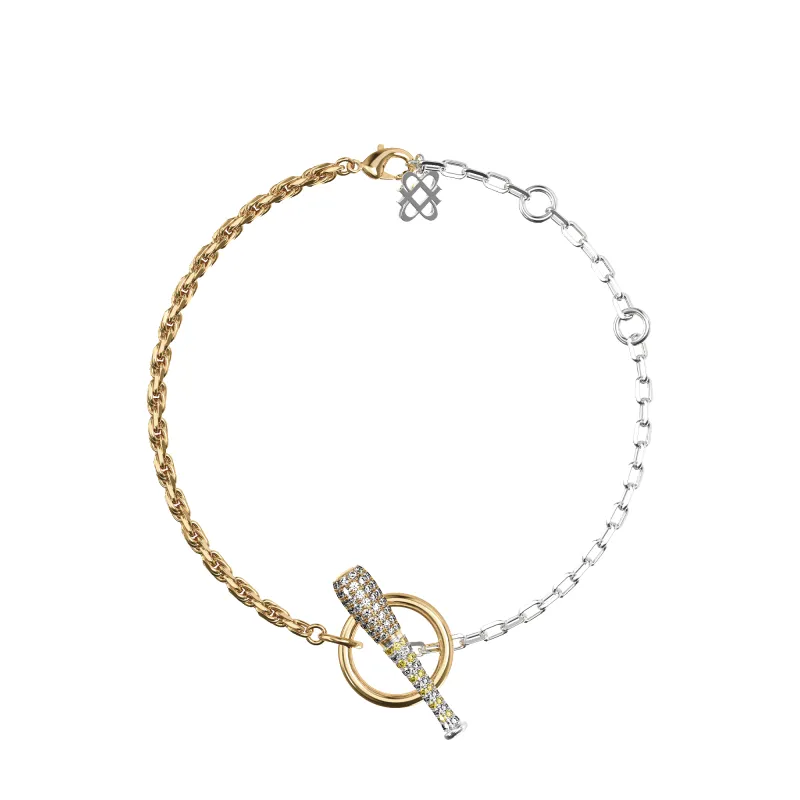 'The Baseball' Double Tone Bracelet, White Diamond Pavé sold by Pascal Design Official