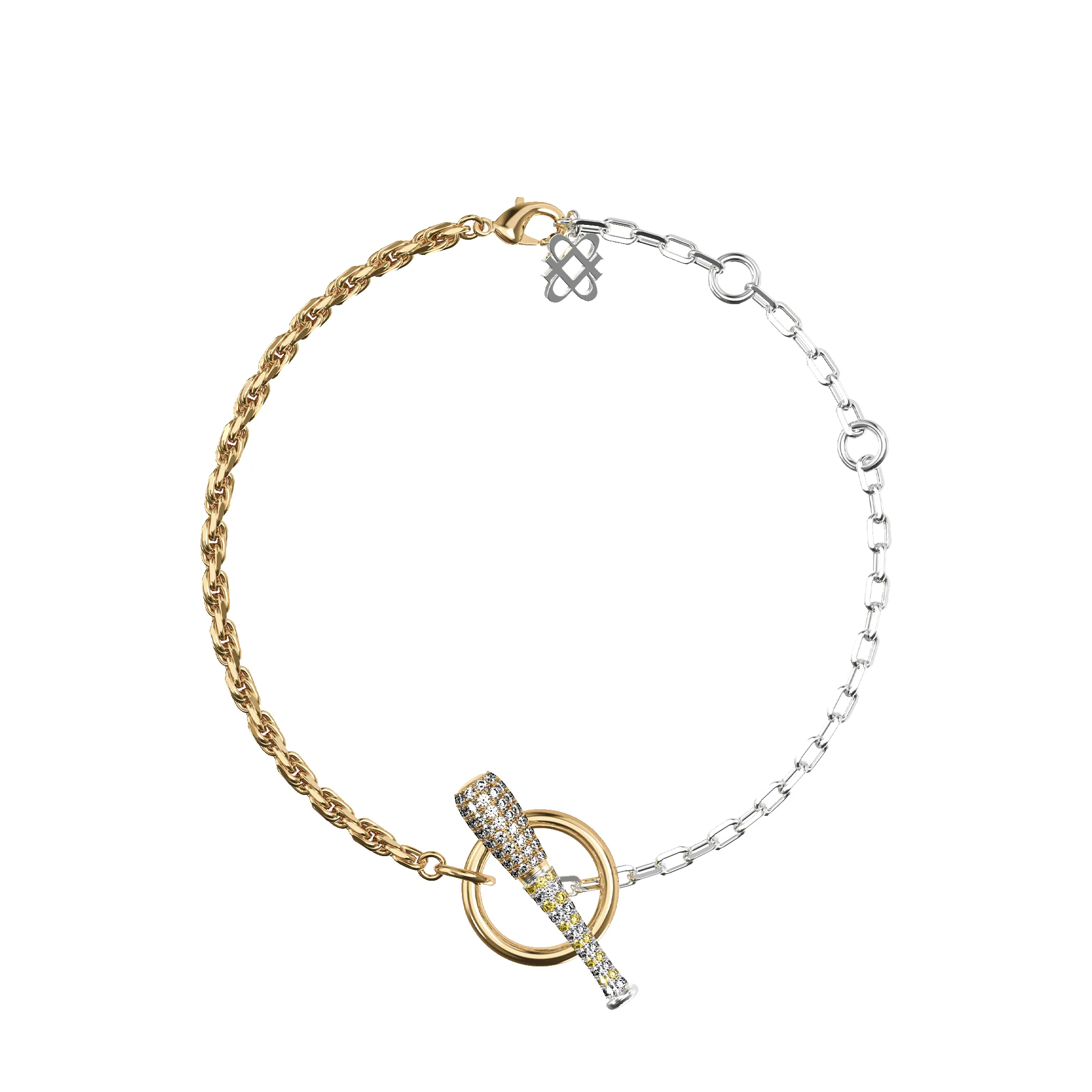 'The Baseball' Double Tone Bracelet, White Diamond Pavé sold by Pascal Design Official