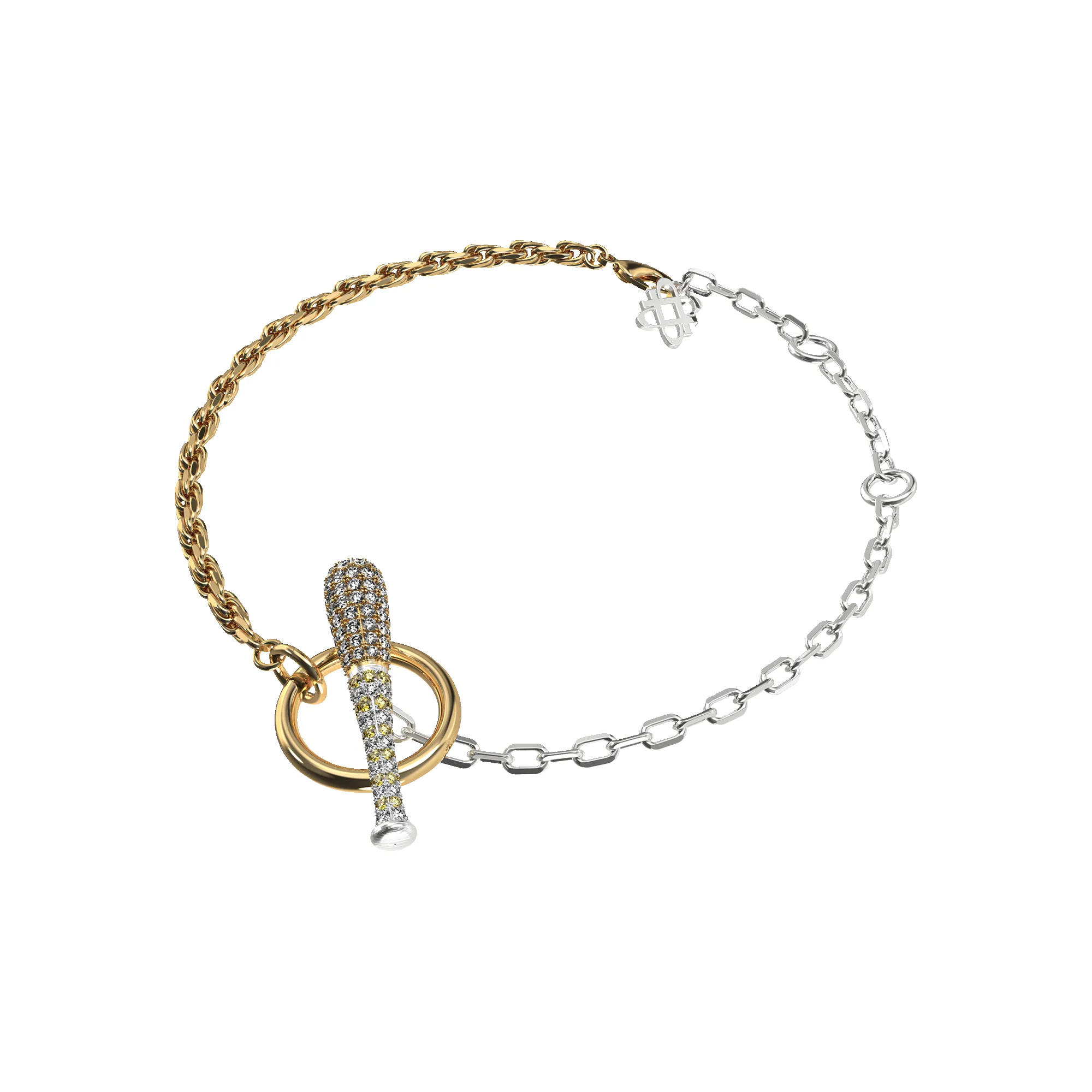 'The Baseball' Double Tone Bracelet, White Diamond Pavé sold by Pascal Design Official product image thumbnail 3