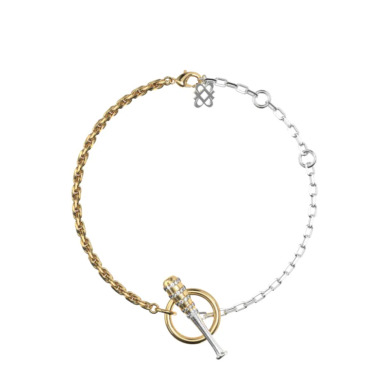 'The Baseball' Double Tone Bracelet, White Diamond sold by Pascal Design Official