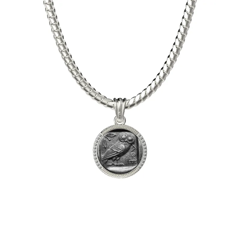 Owl Coin Pendant, White Diamond sold by Pascal Design Official