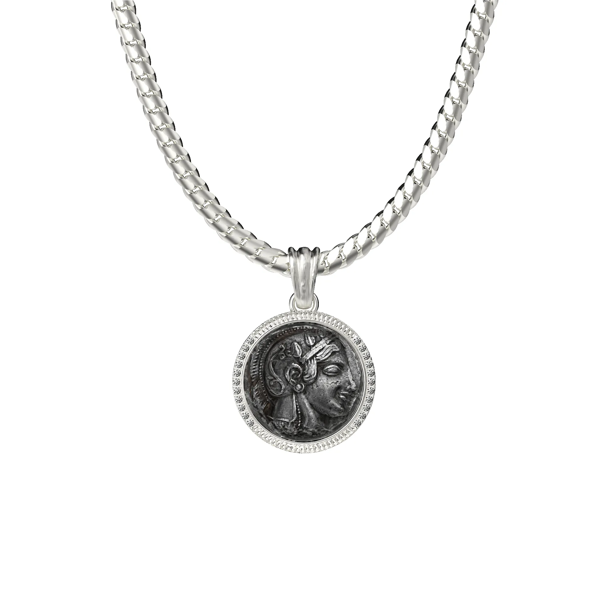 Athena Coin Pendant, White Diamond sold by Pascal Design Official