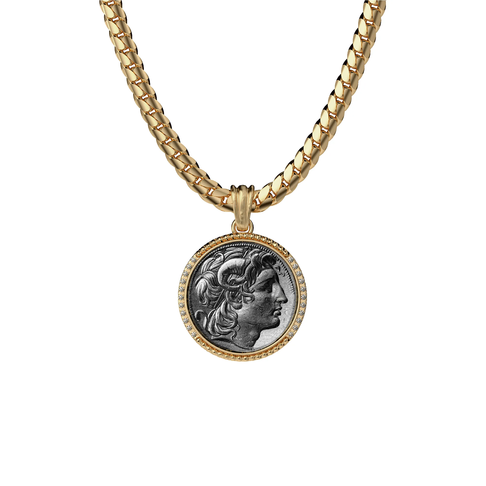 Alexander the great Coin Pendant, White Diamond sold by Pascal Design Official