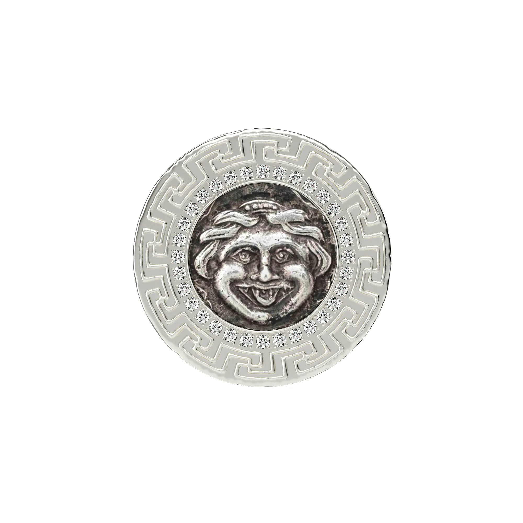 Gorgon Coin Signet Ring, White Diamond sold by Pascal Design Official