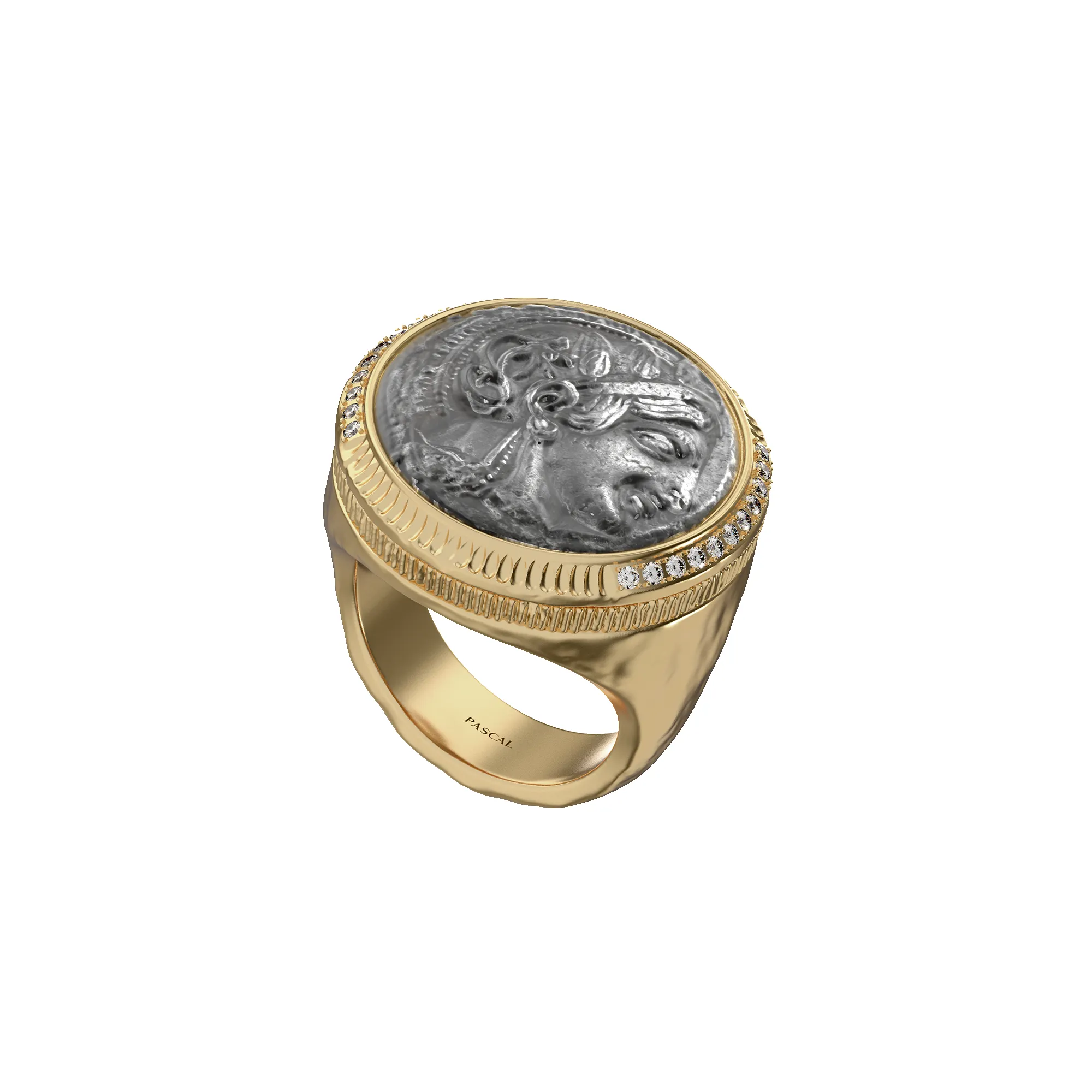 Athena Coin Signet Ring, White Diamond sold by Pascal Design Official product image thumbnail 2