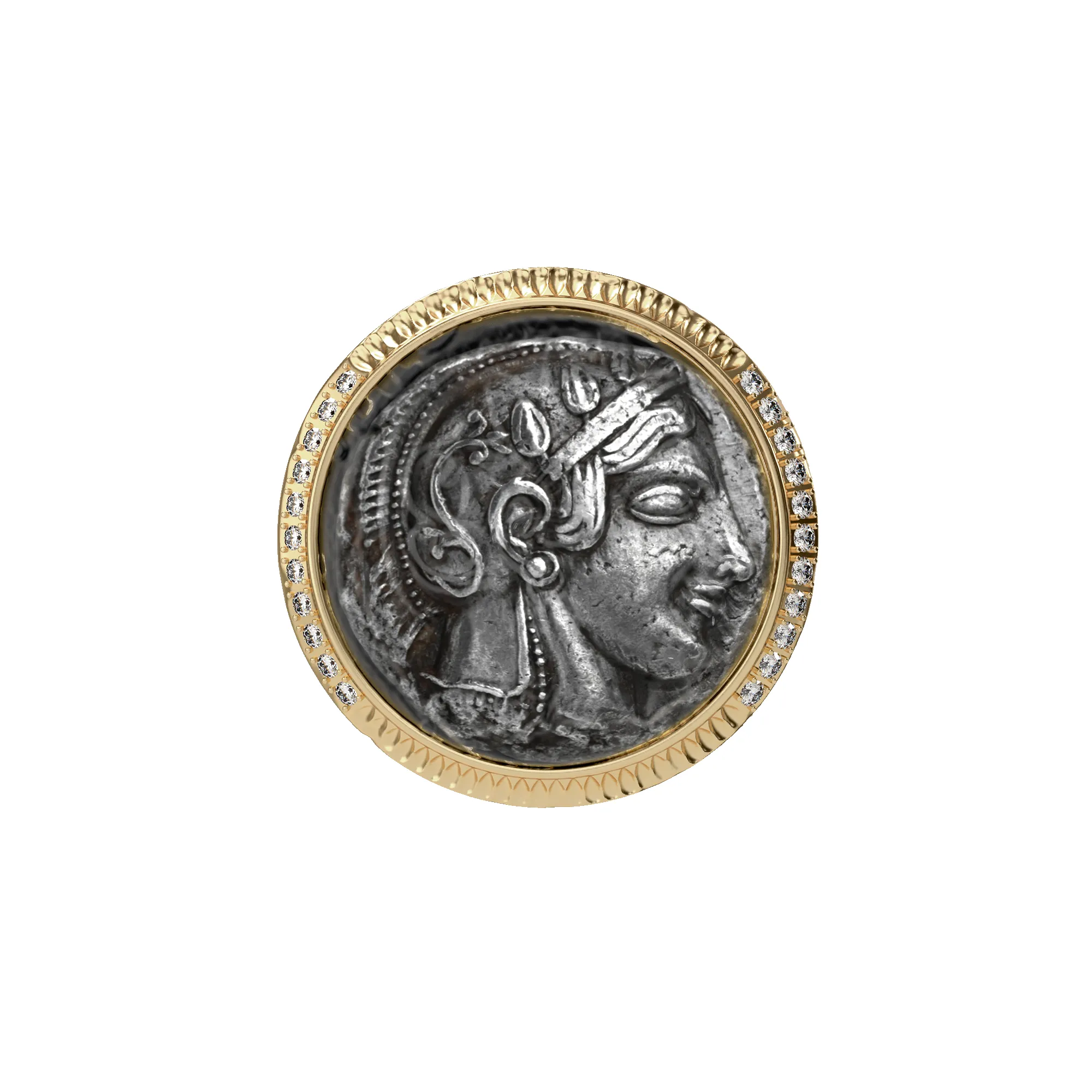 Athena Coin Signet Ring, White Diamond sold by Pascal Design Official
