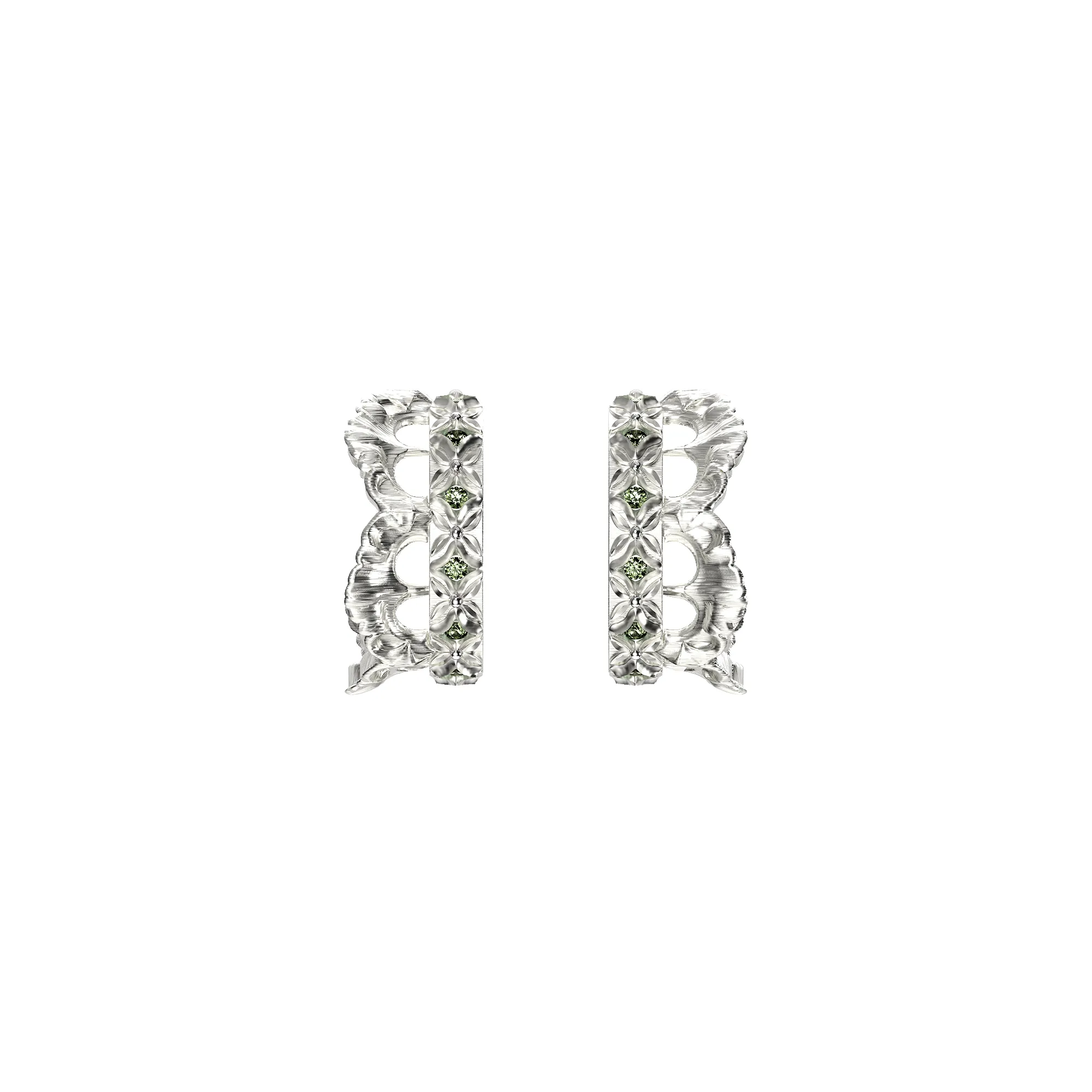 Baroque Crown Diamond Hoop Earrings, Green Diamond sold by Pascal Design Official product image thumbnail 2
