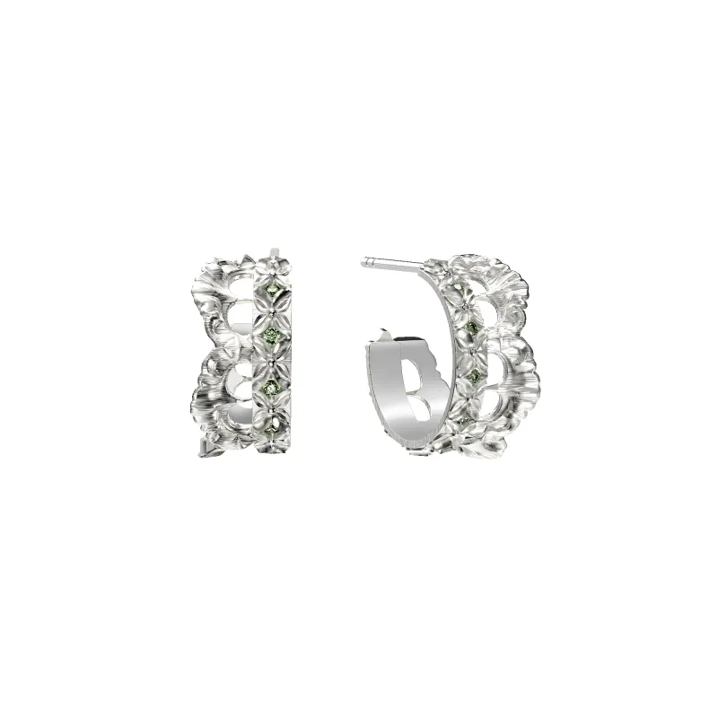 Baroque Crown Diamond Hoop Earrings, Green Diamond sold by Pascal Design Official