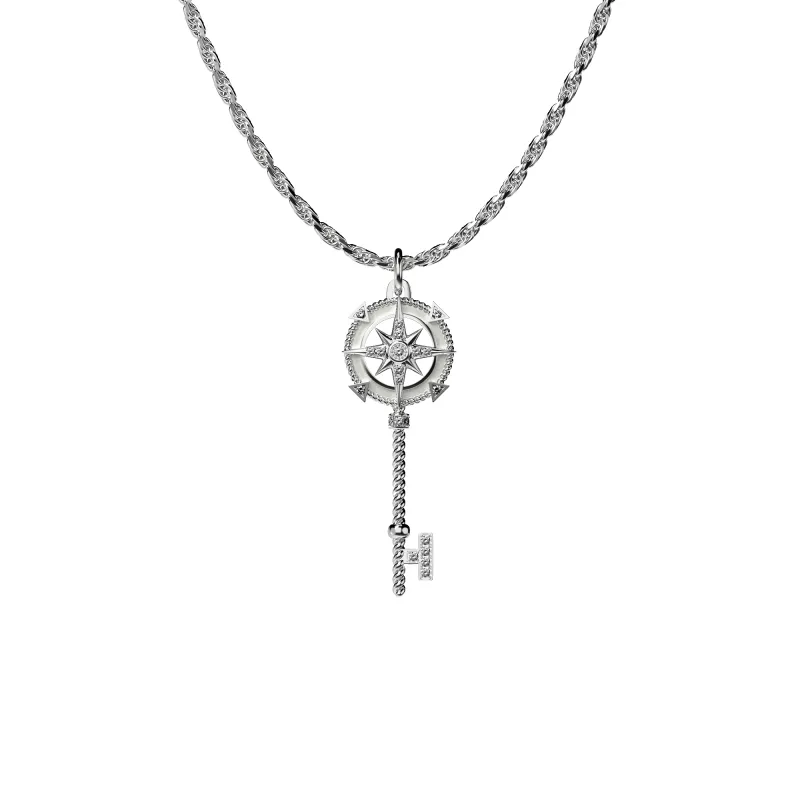 Compass Skeleton Key Pendant, White Diamond Pavé sold by Pascal Design Official