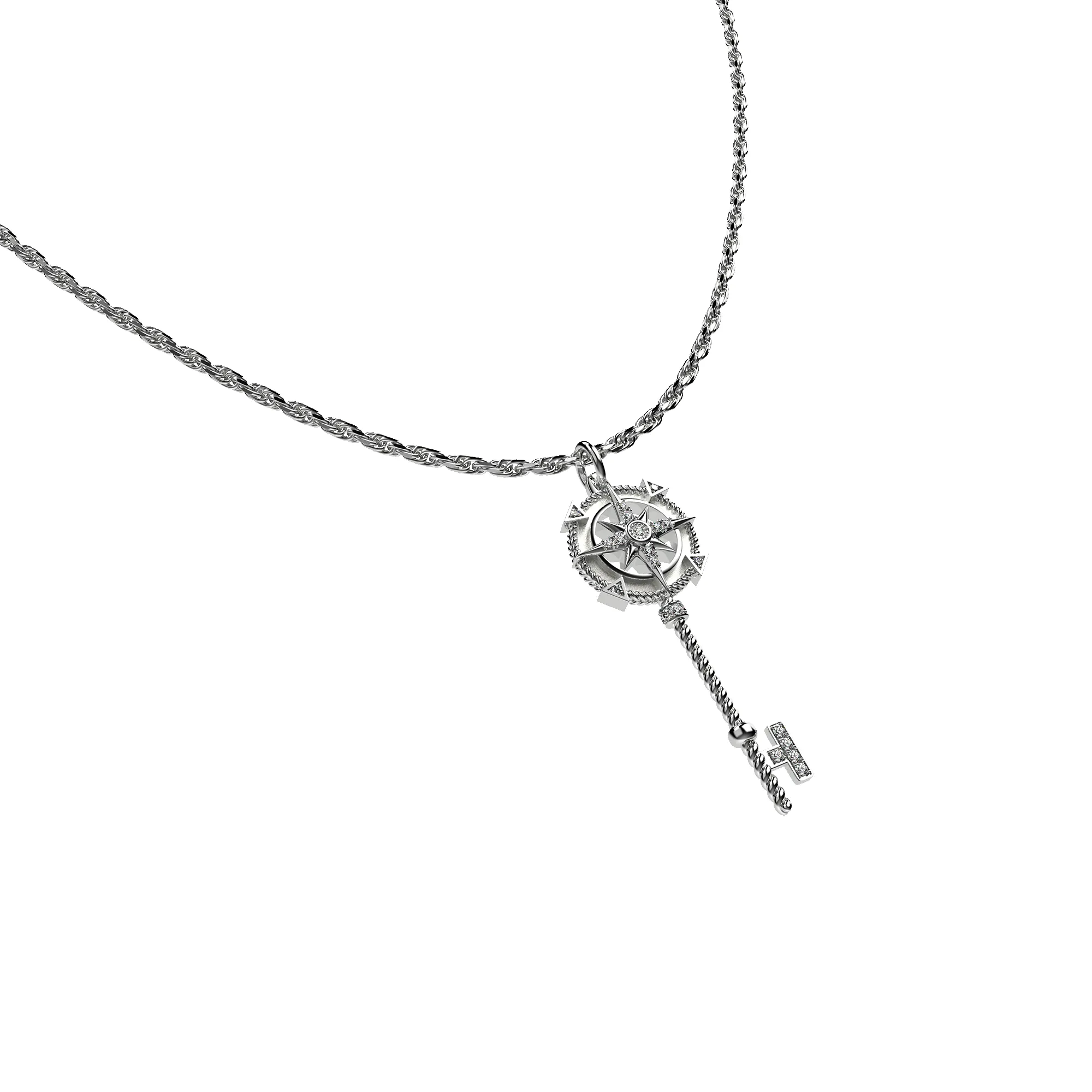 Compass Skeleton Key Pendant, White Diamond Pavé sold by Pascal Design Official product image thumbnail 2