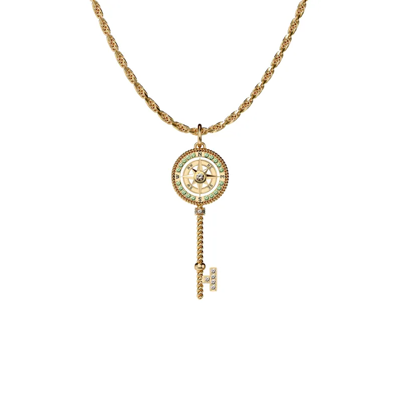 Compass Key Pendant, Green Diamond Pavé sold by Pascal Design Official