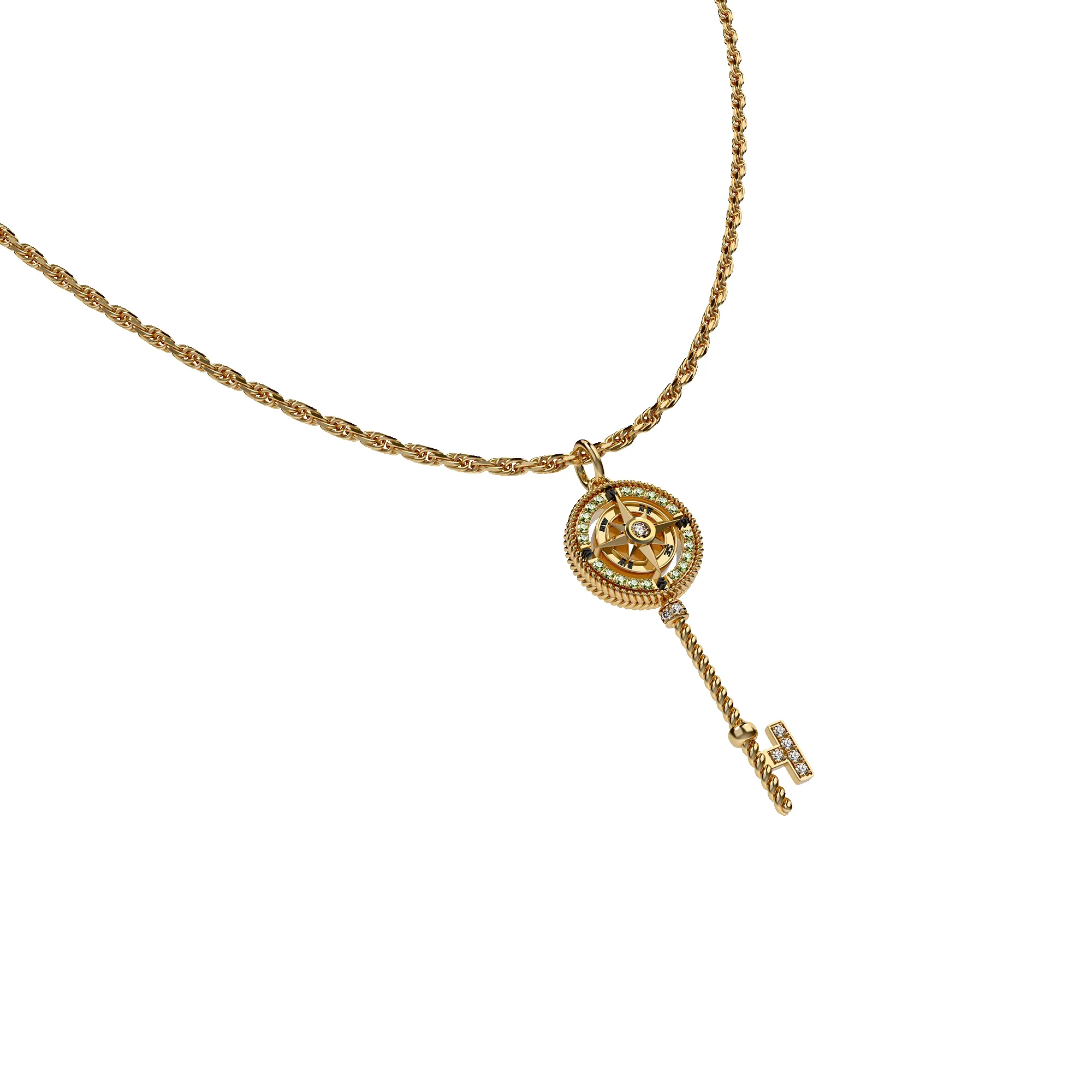 Compass Key Pendant, Green Diamond Pavé sold by Pascal Design Official product image thumbnail 2