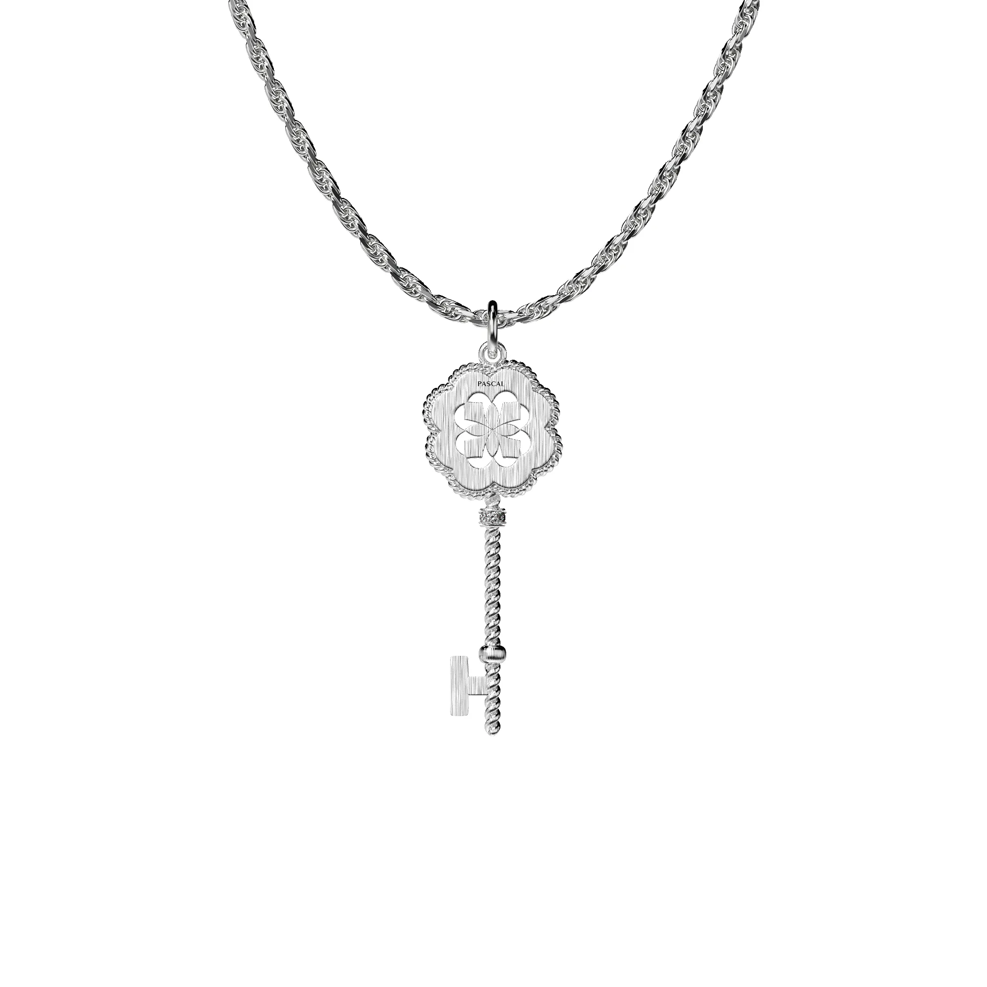 'Lucky Clover' Skeleton Key Pendant, White Diamond Pavé sold by Pascal Design Official product image thumbnail 3