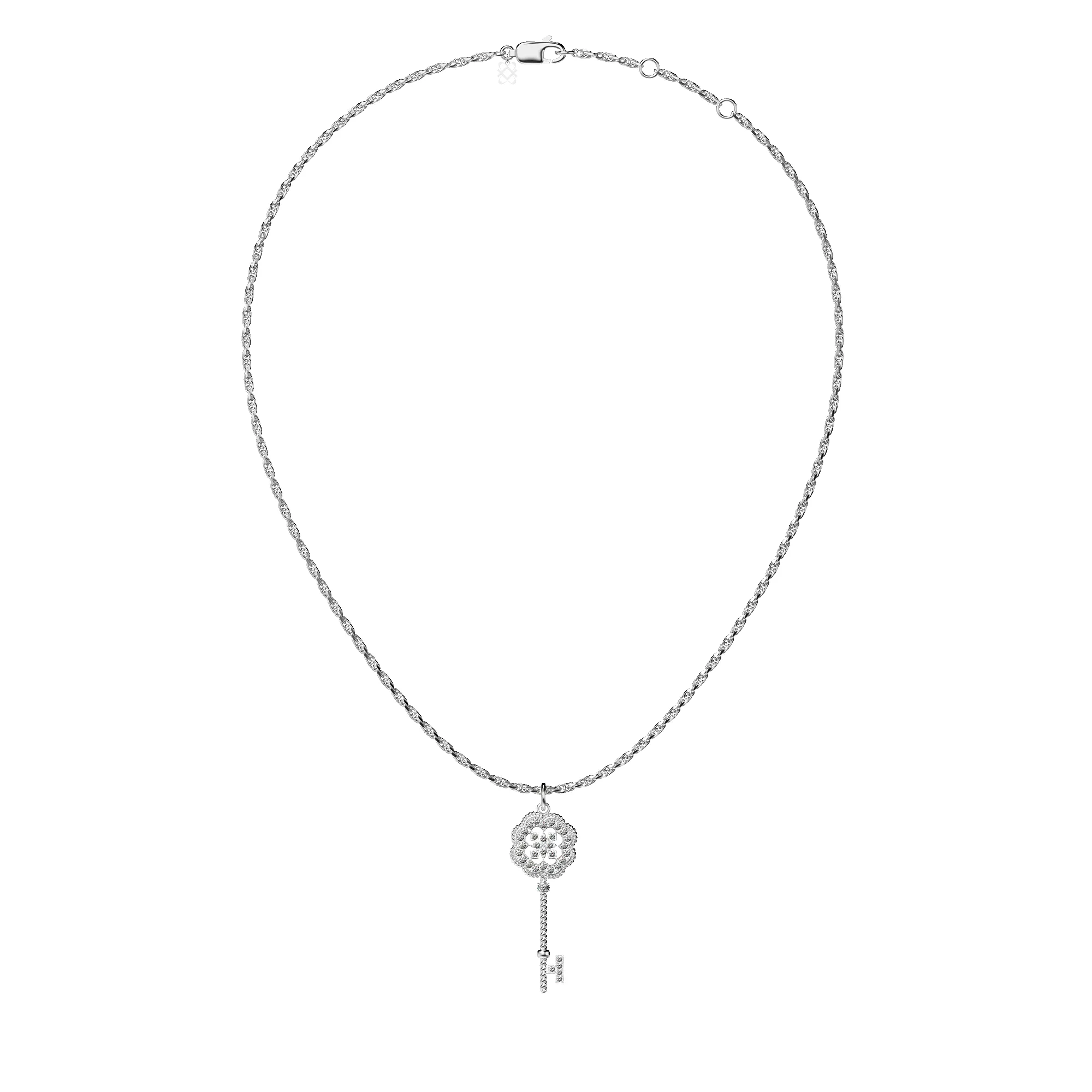 'Lucky Clover' Skeleton Key Pendant, White Diamond Pavé sold by Pascal Design Official product image thumbnail 4